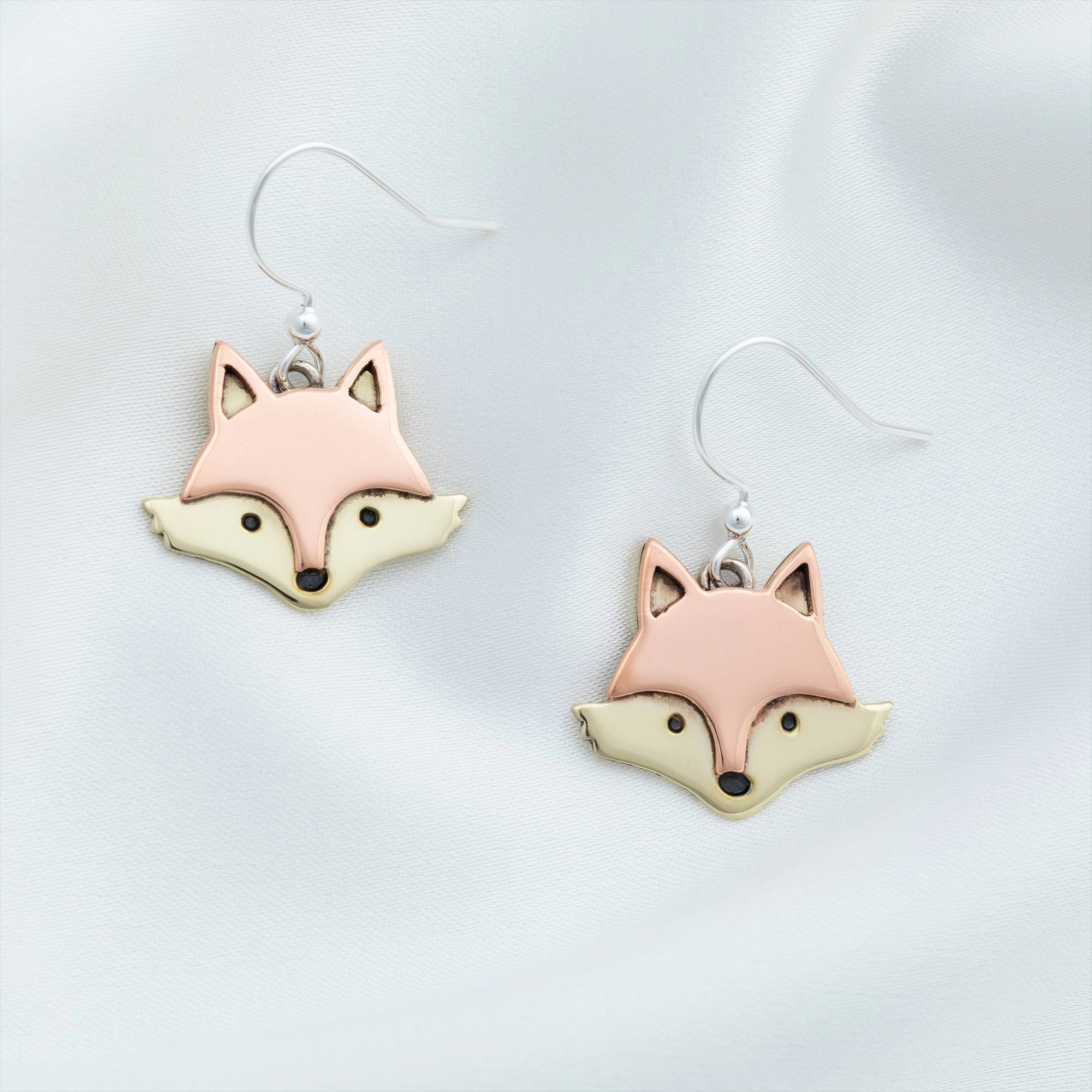 Mixed Metal Cute Foxy Face Earrings