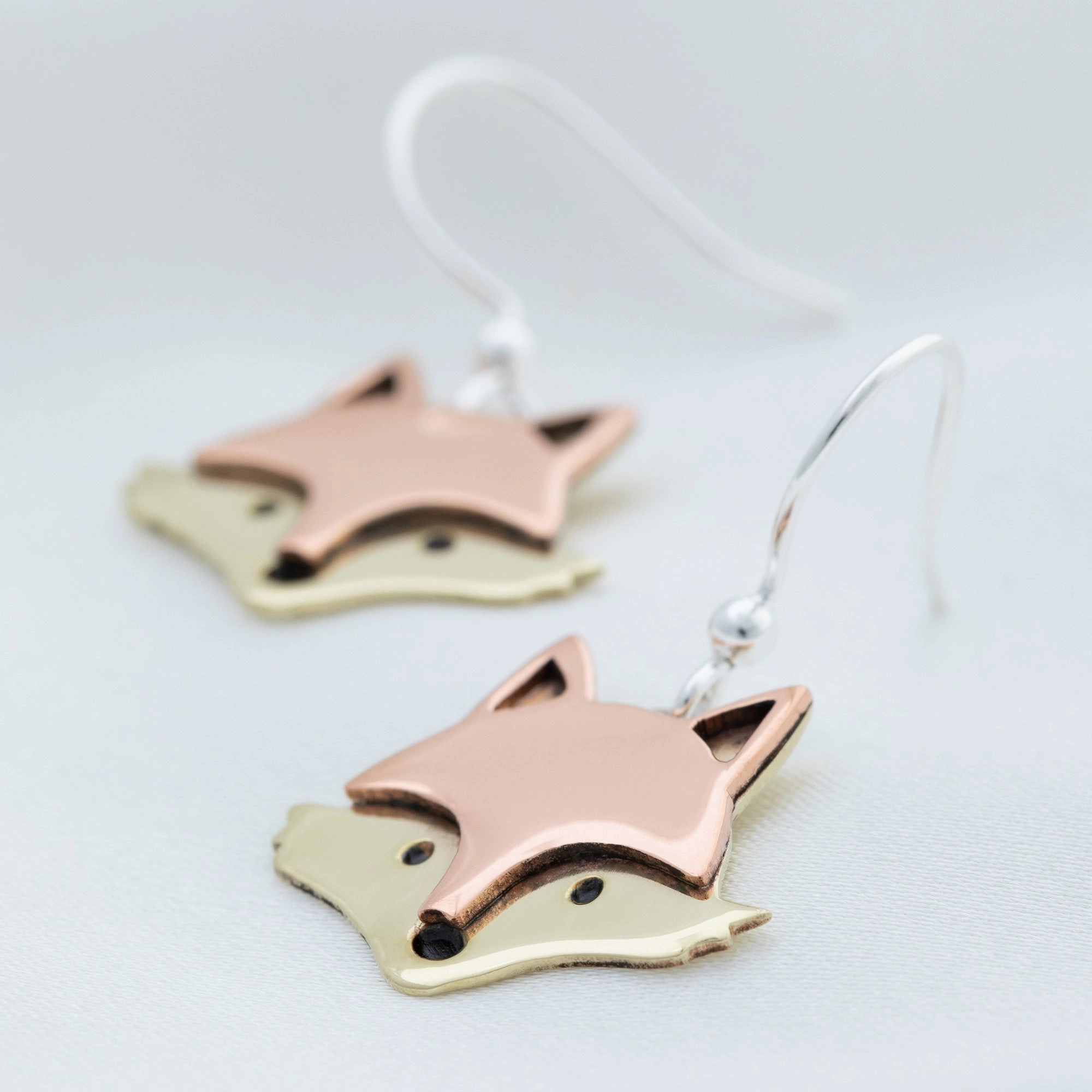 Mixed Metal Cute Foxy Face Earrings