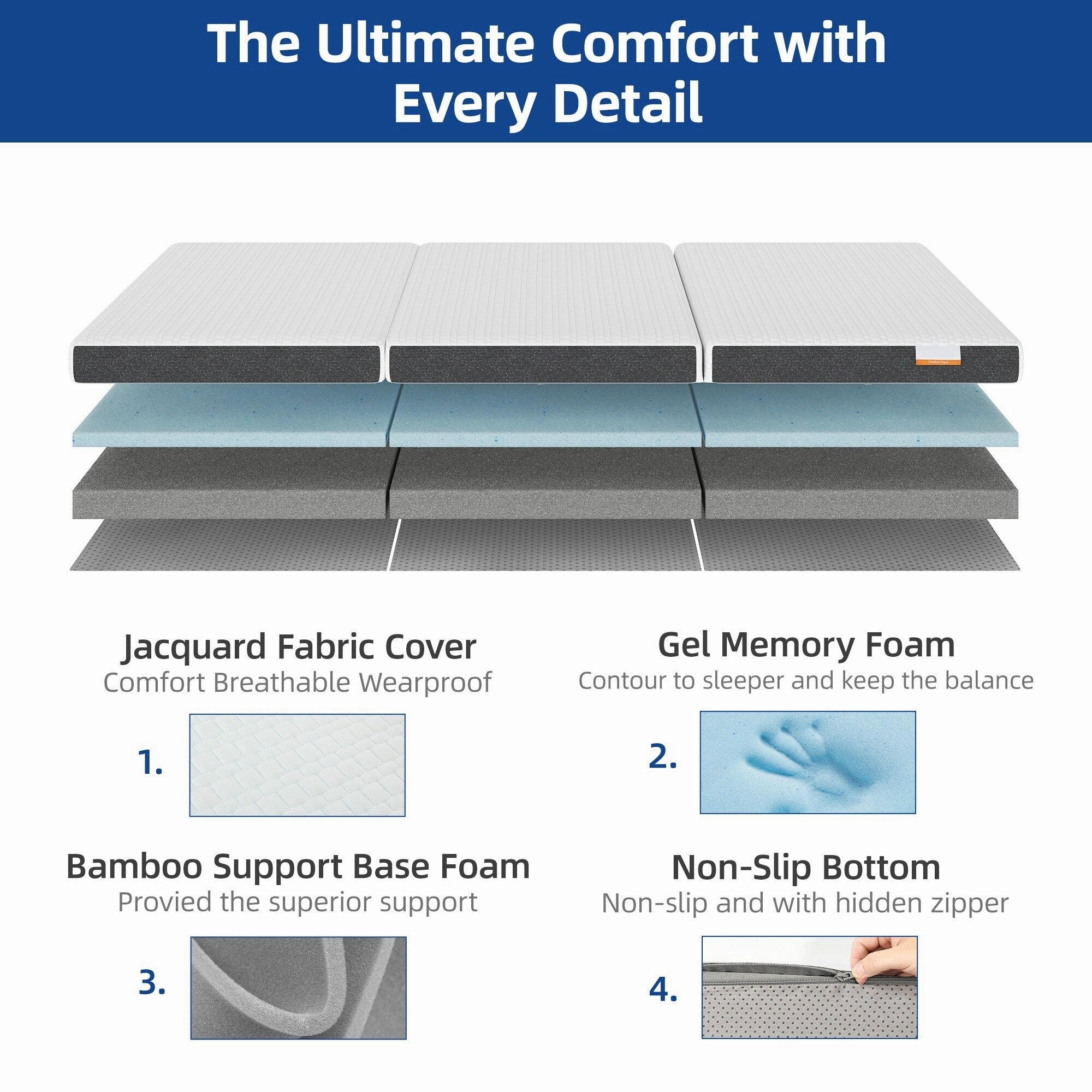 Moasis 4-inch Memory Foam Tri-fold Mattress with Cover