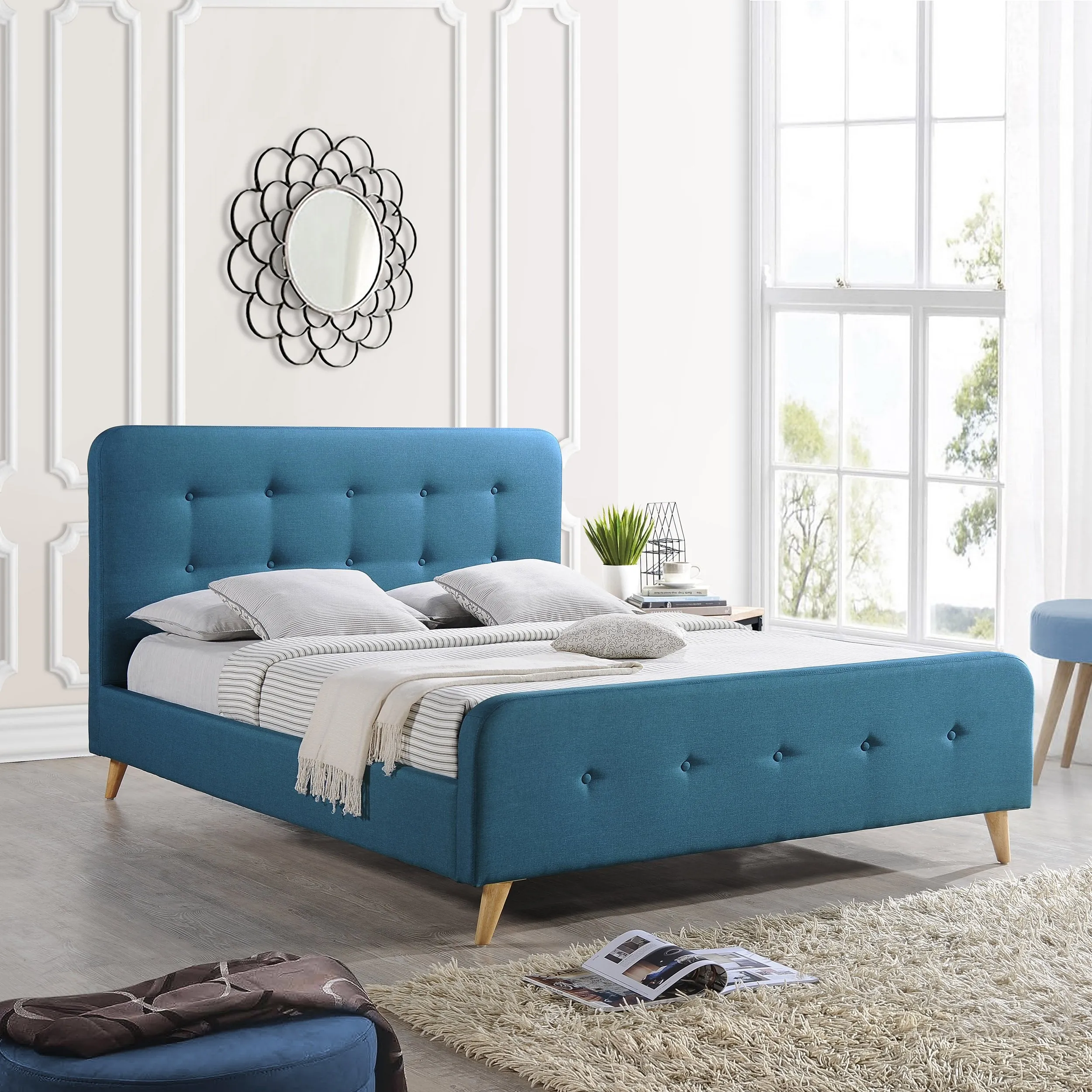 Modern Glam Button-Tufted Queen Velvet Bed Frame with Splayed Legs - NH116403 throw blanket, decorative pillow