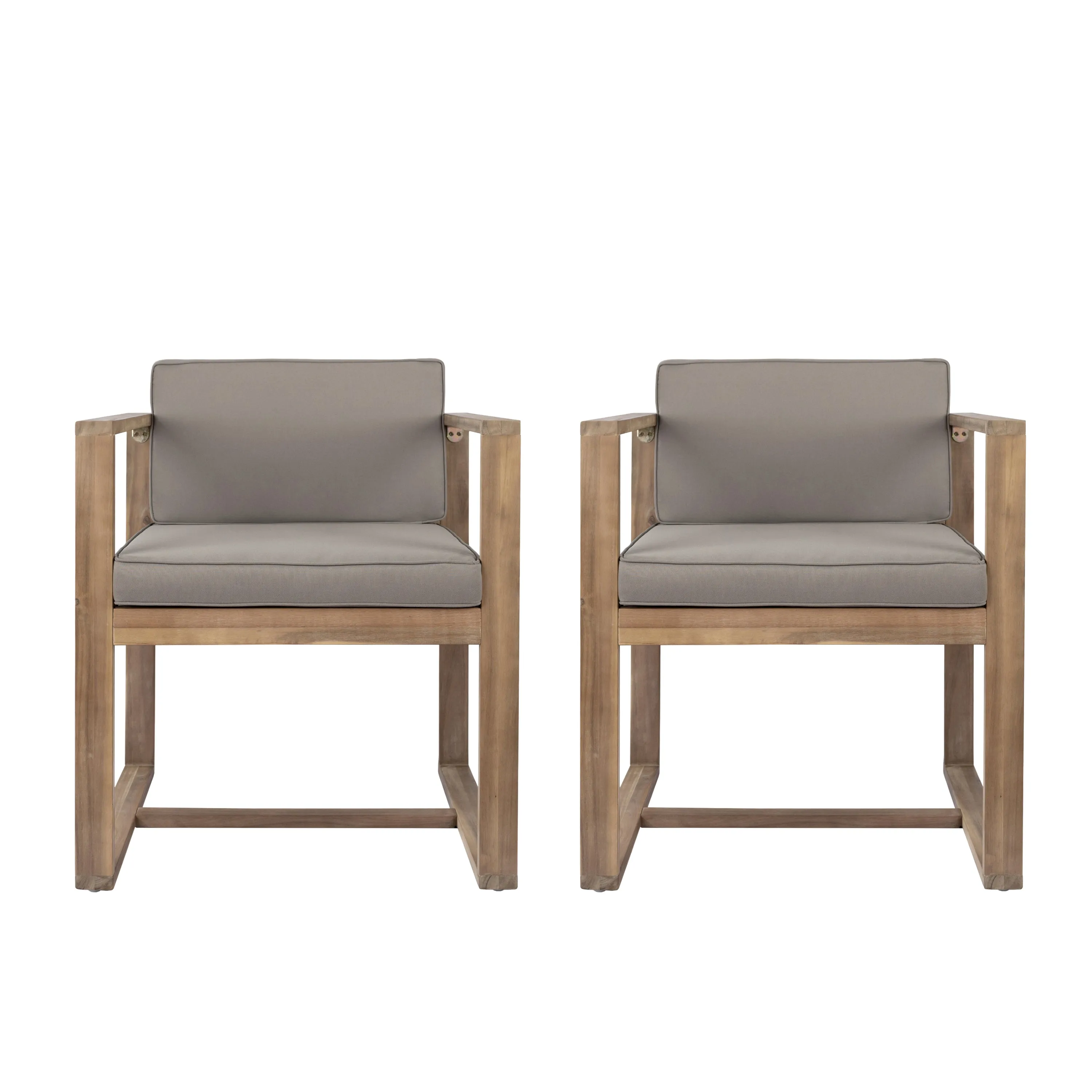 Modern Outdoor Patio Acacia Wood Dining Chairs with Cushions, Set of 2