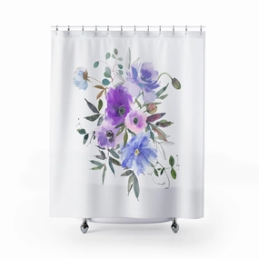Modern Floral Shower Curtain | Lavender Purple Blue, Green Botanical Lighting,Home Lighting
