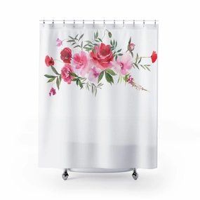 Modern Floral Shower Curtain | Red, Pink, Green Botanical Lighting,Home Lighting