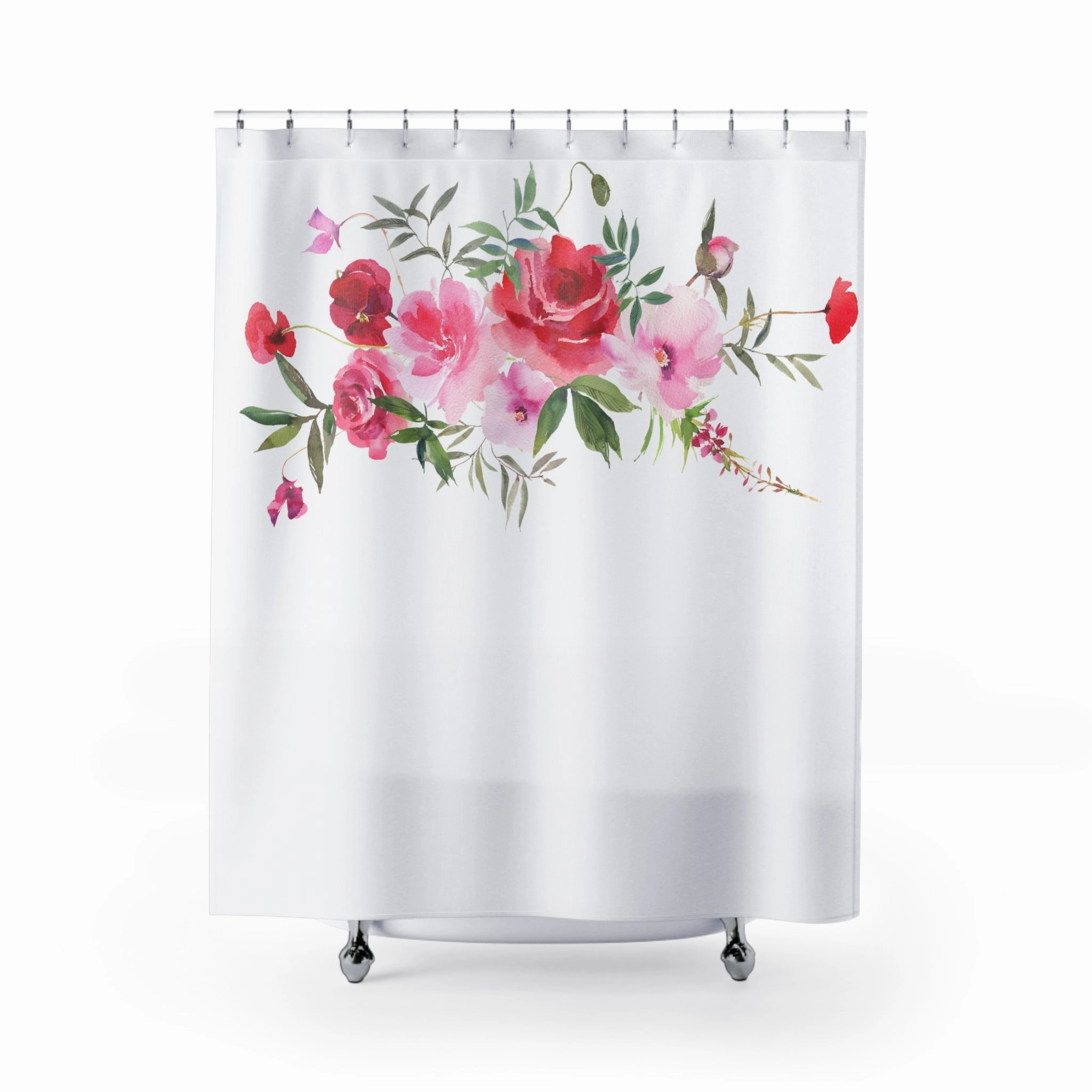 Modern Floral Shower Curtain | Red, Pink, Green Botanical Lighting,Home Lighting