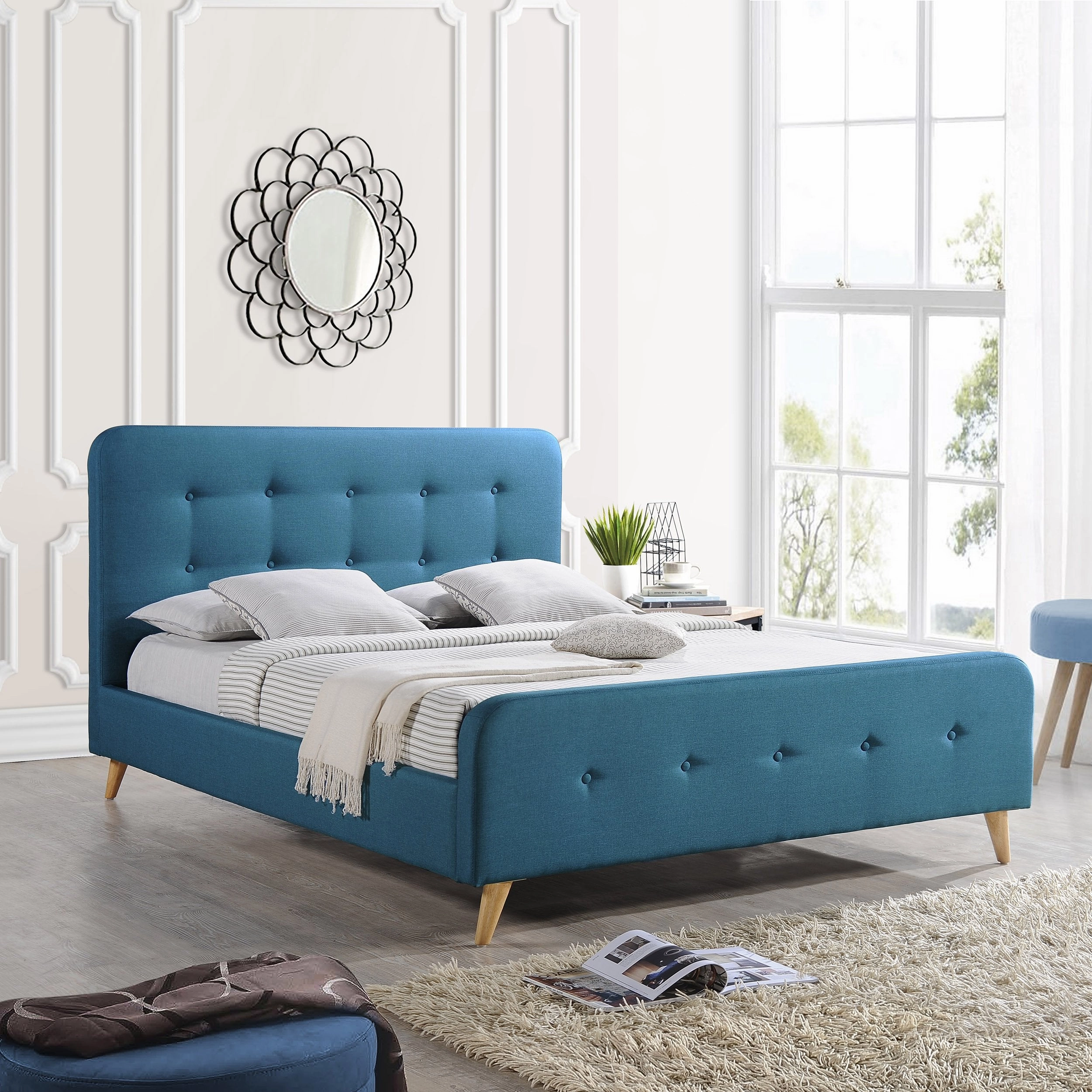 Modern Glam Button-Tufted Queen Velvet Bed Frame with Splayed Legs - NH116403 throw blanket, decorative pillow