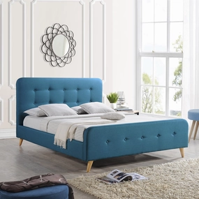 Modern Glam Button-Tufted Queen Velvet Bed Frame with Splayed Legs - NH116403 throw blanket, decorative pillow