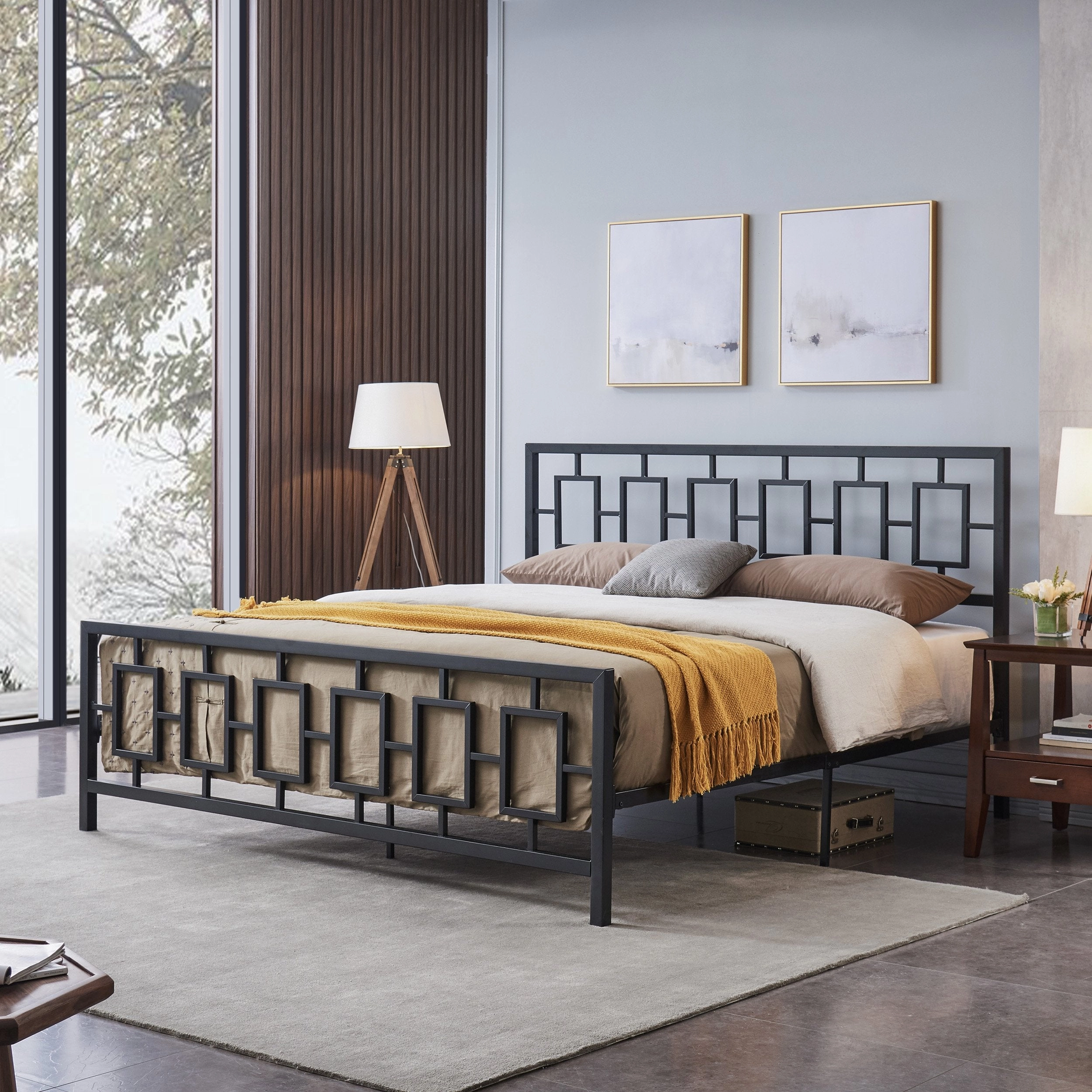 Modern Iron King Bed Frame - NH200113 throw blanket, decorative pillow