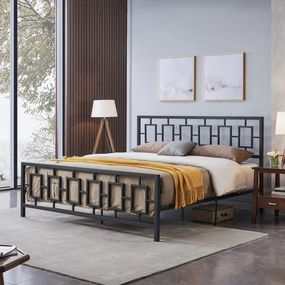 Modern Iron King Bed Frame - NH200113 throw blanket, decorative pillow