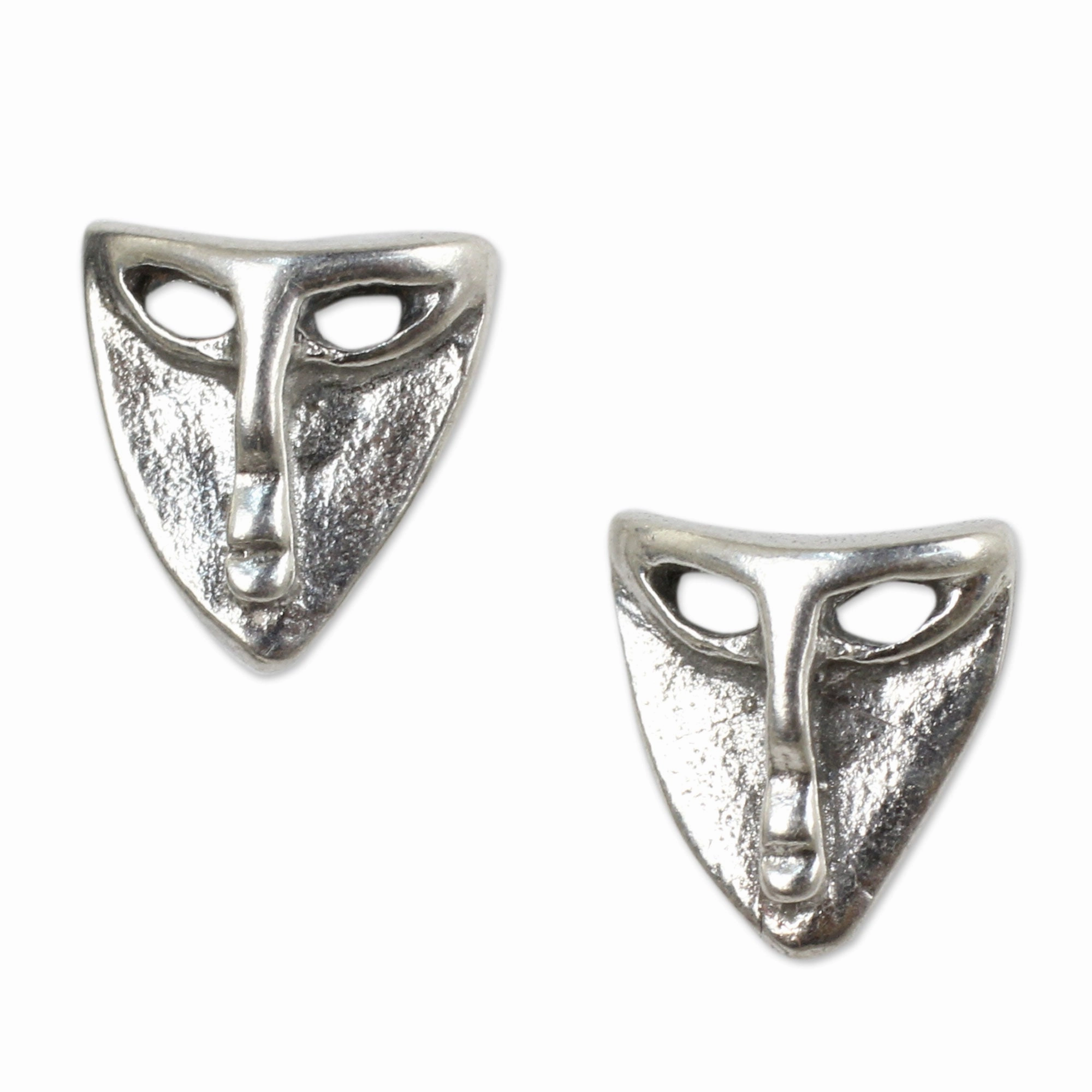 Modern Mask Silver Button Earrings