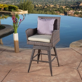 Modern Outdoor Multi-Brown Wicker Swivel Barstool with Tapered Legs - NH083832 patio chairs, outdoor seating