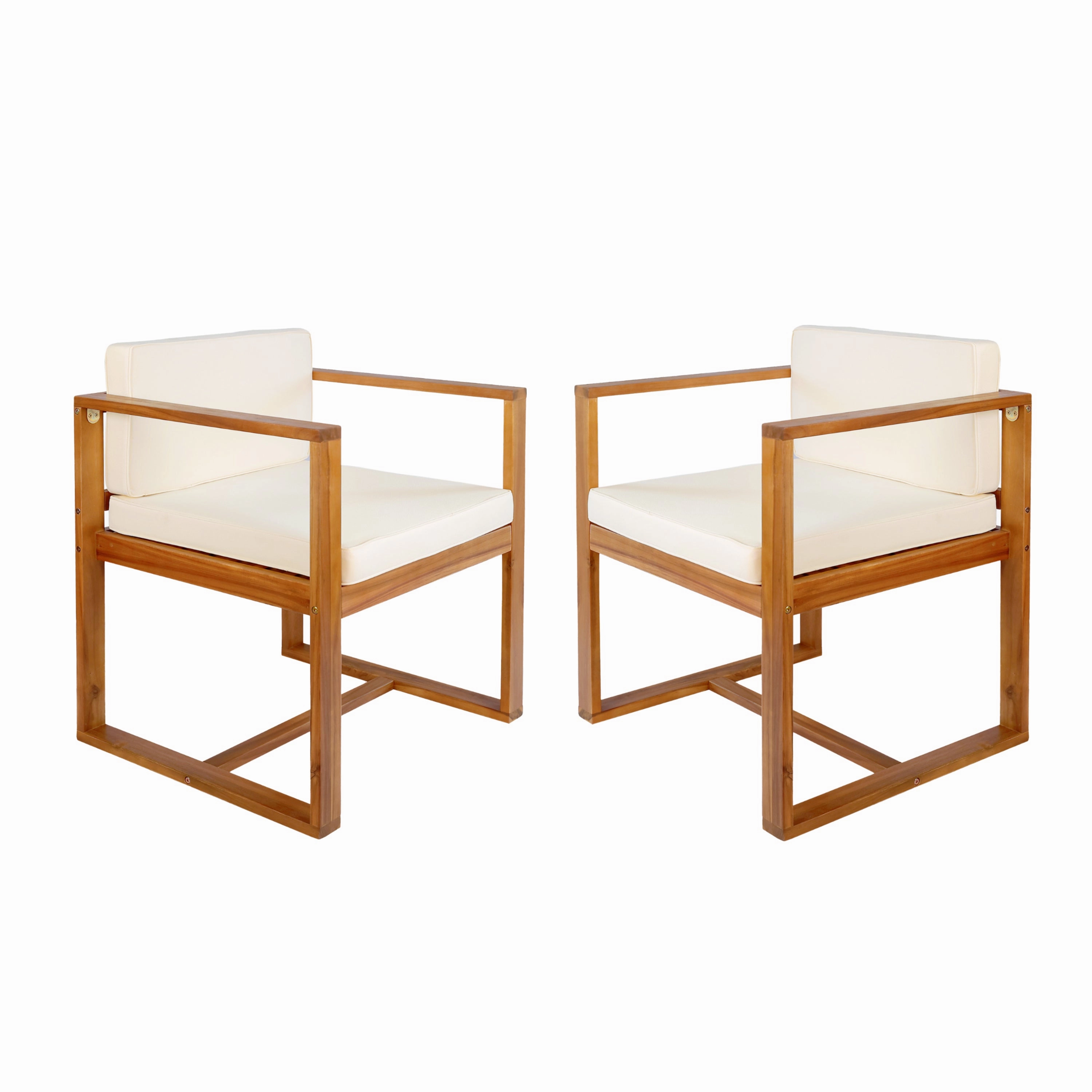 Modern Outdoor Patio Acacia Wood Dining Chairs with Cushions, Set of 2