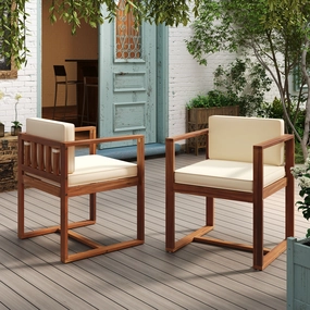 Modern Outdoor Patio Acacia Wood Dining Chairs with Cushions, Set of 2 patio chairs, outdoor seating