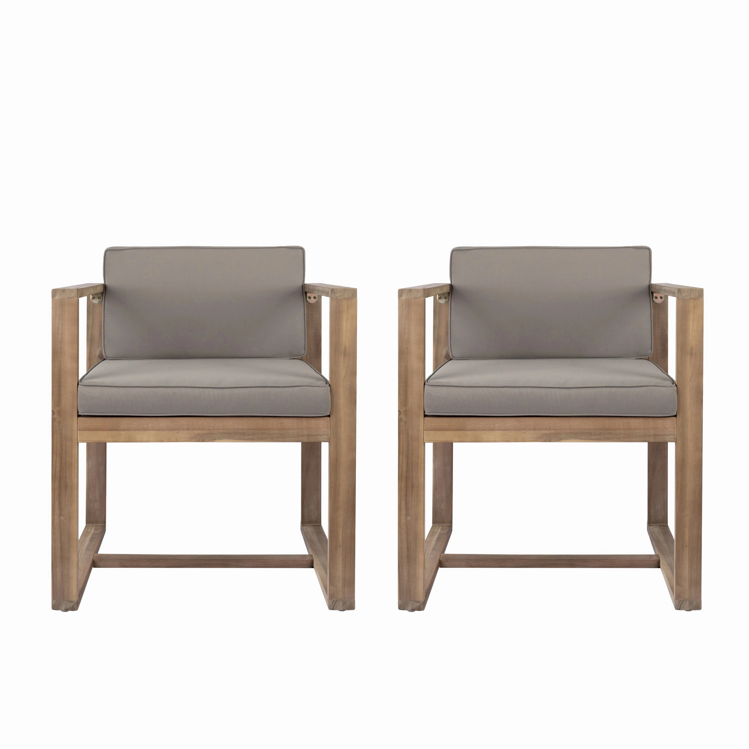 Modern Outdoor Patio Acacia Wood Dining Chairs with Cushions, Set of 2
