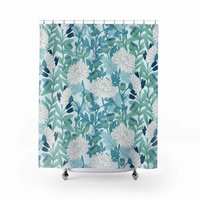 Modern Shower Curtain | Floral Blue, Green, White Bath Curtain Lighting,Home Lighting