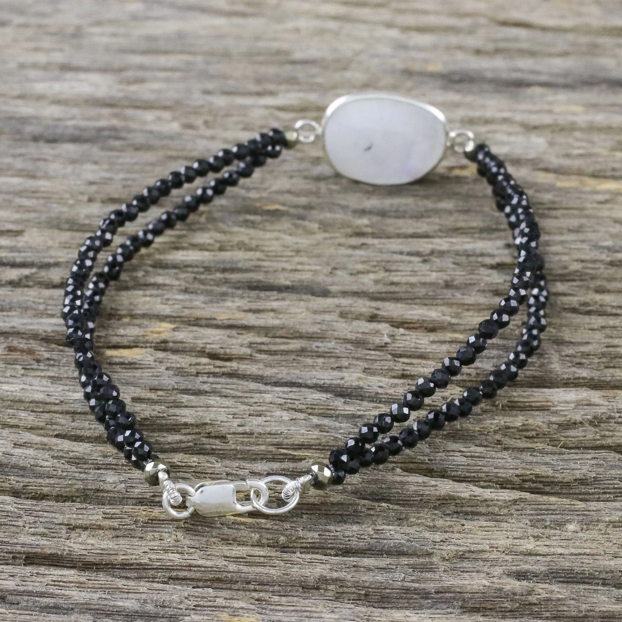 Moon Lover Rainbow Moonstone Beaded Pendant Bracelet from Thailand