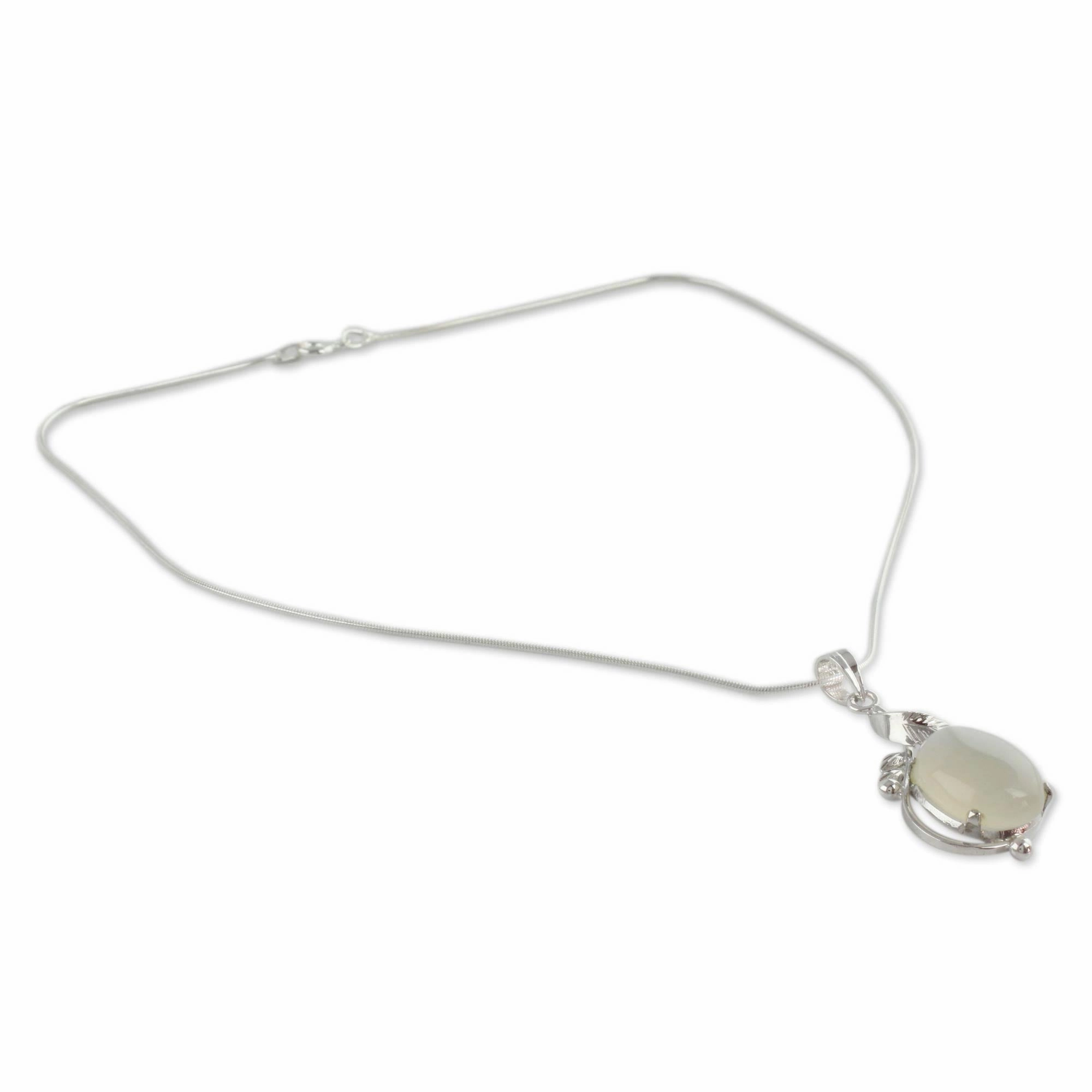 Moon Goddess Charm Chalcedony Necklace Sterling Silver Artisan Jewelry