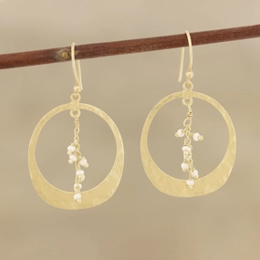 Moon Rain Gold Plated Cultured Pearl Dangle Earrings from India