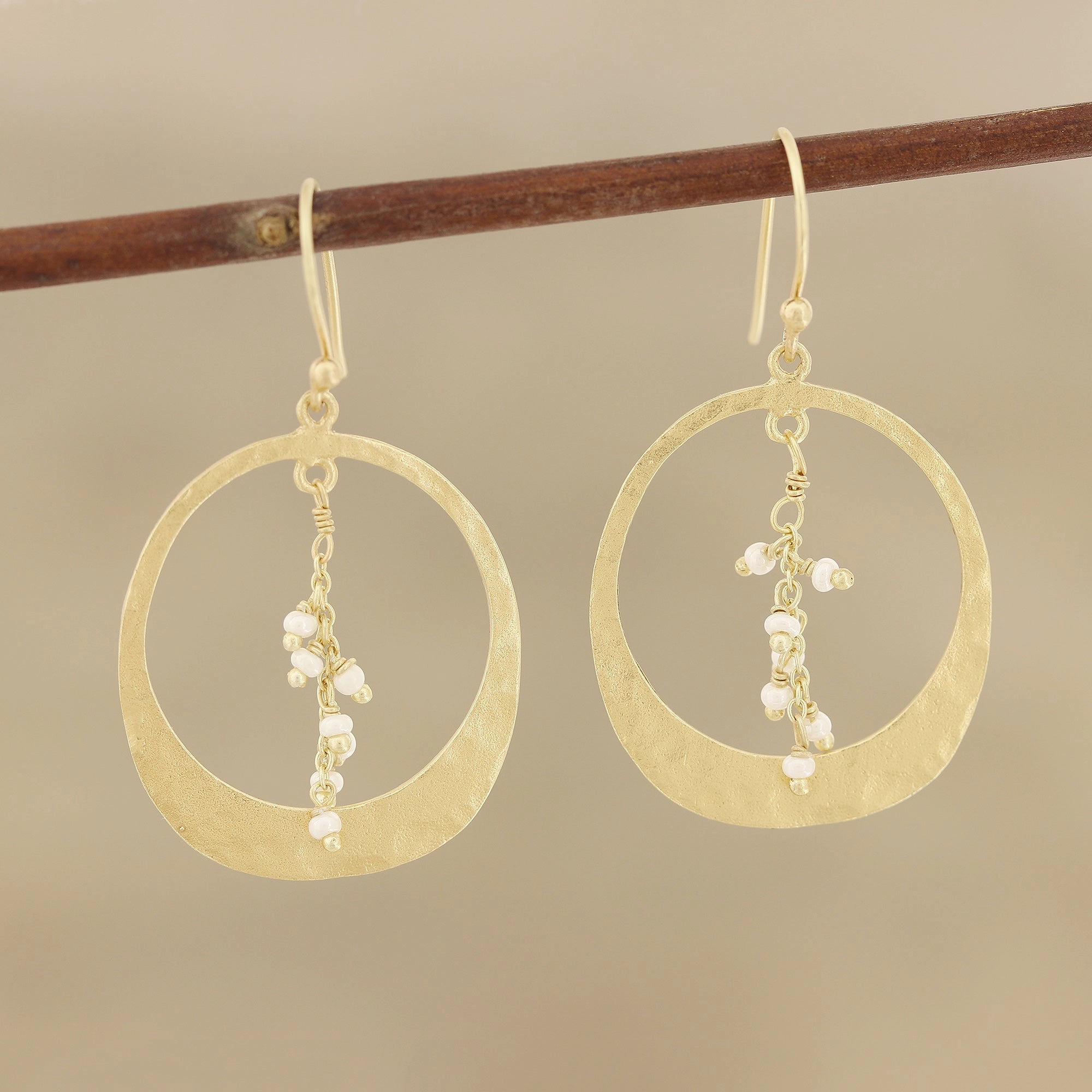 Moon Rain Gold Plated Cultured Pearl Dangle Earrings from India