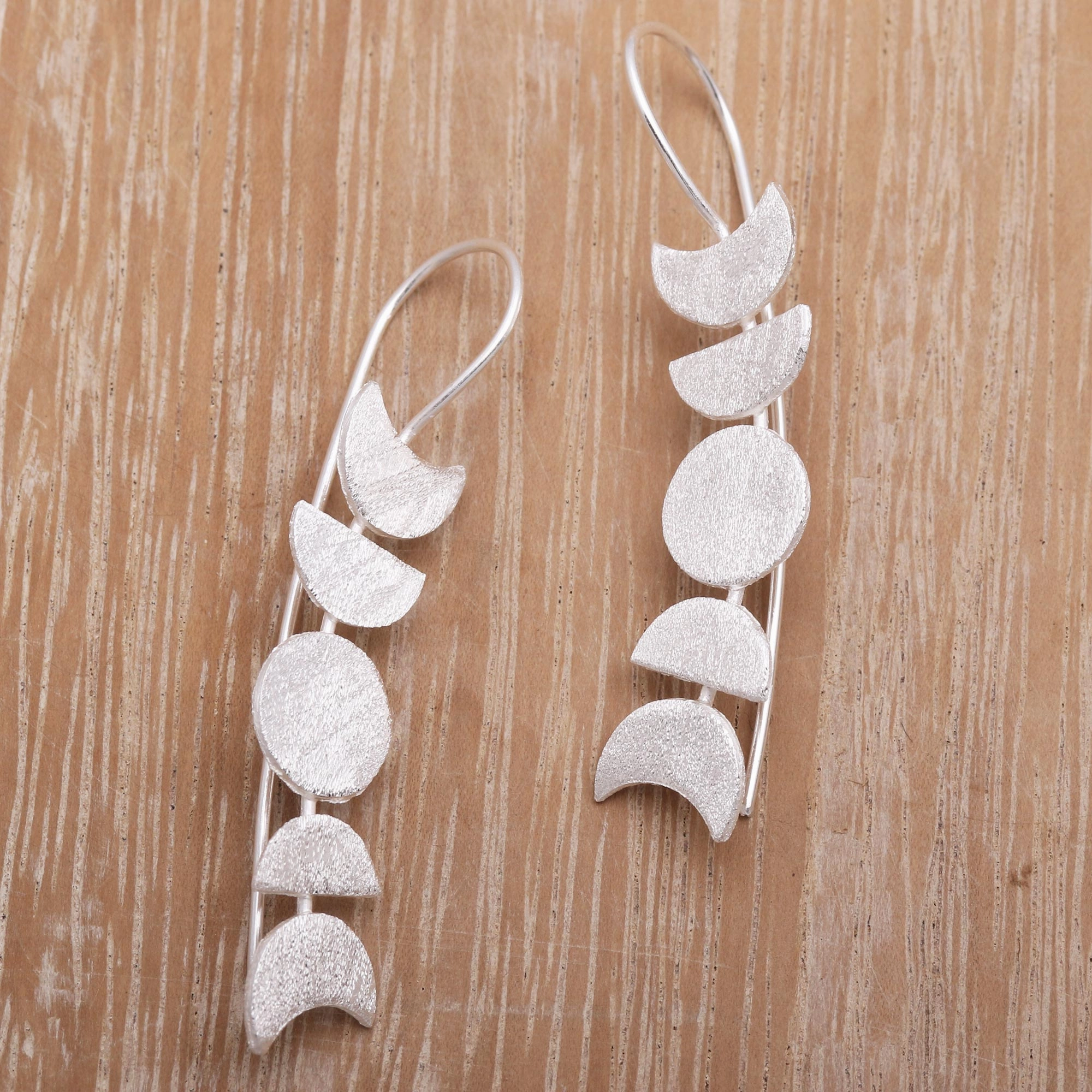 Moon Time Moon-Inspired Sterling Silver Drop Earrings from Bali