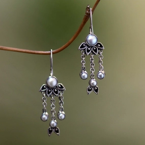 Moonlight Lotus Sterling Silver Pearl Chandelier Earrings
