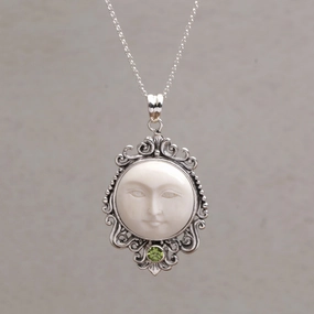 Moonlight Stare Peridot & Silver Bone Pendant Necklace