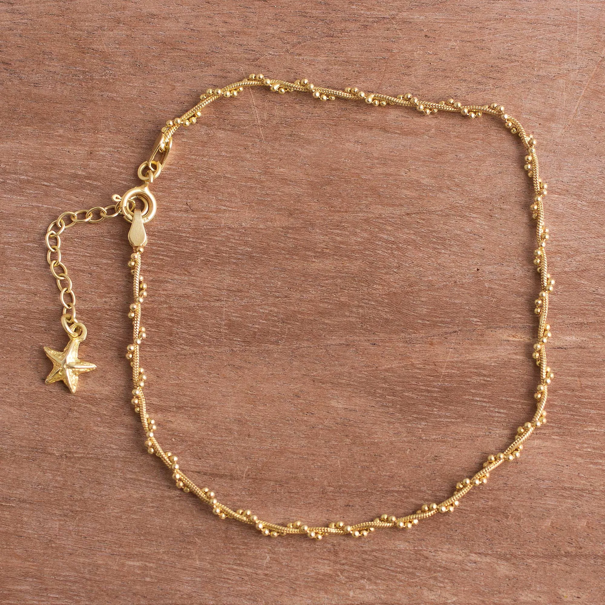 Moonlit Starfish 18k Gold Plated Sterling Silver Starfish Anklet from Peru