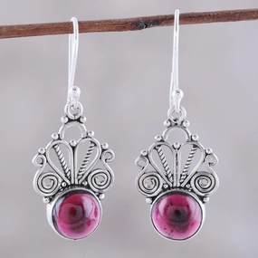 Morning Princess Natural Garnet Dangle Earrings Crafted in India