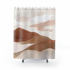 mountain boho shower curtain | Brown Beige Hills | Bathroom Decor Lighting,Home Lighting