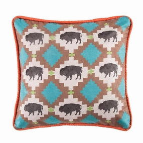 Multi Buffalo Design Pillow with Embroidery Details, 18x18 pillows,bed pillow,sleeping cushion