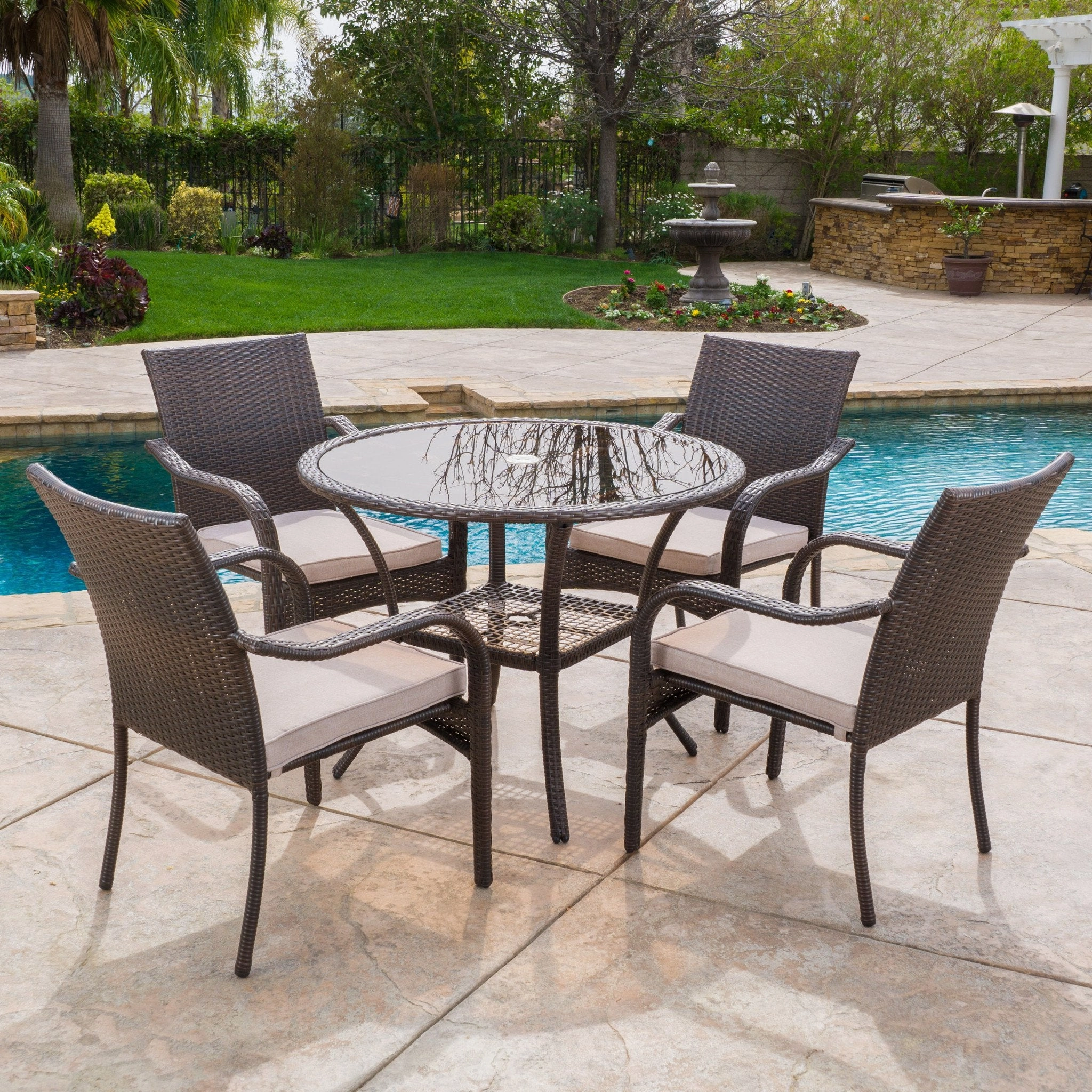Multibrown Wicker Glass Table - NH791892