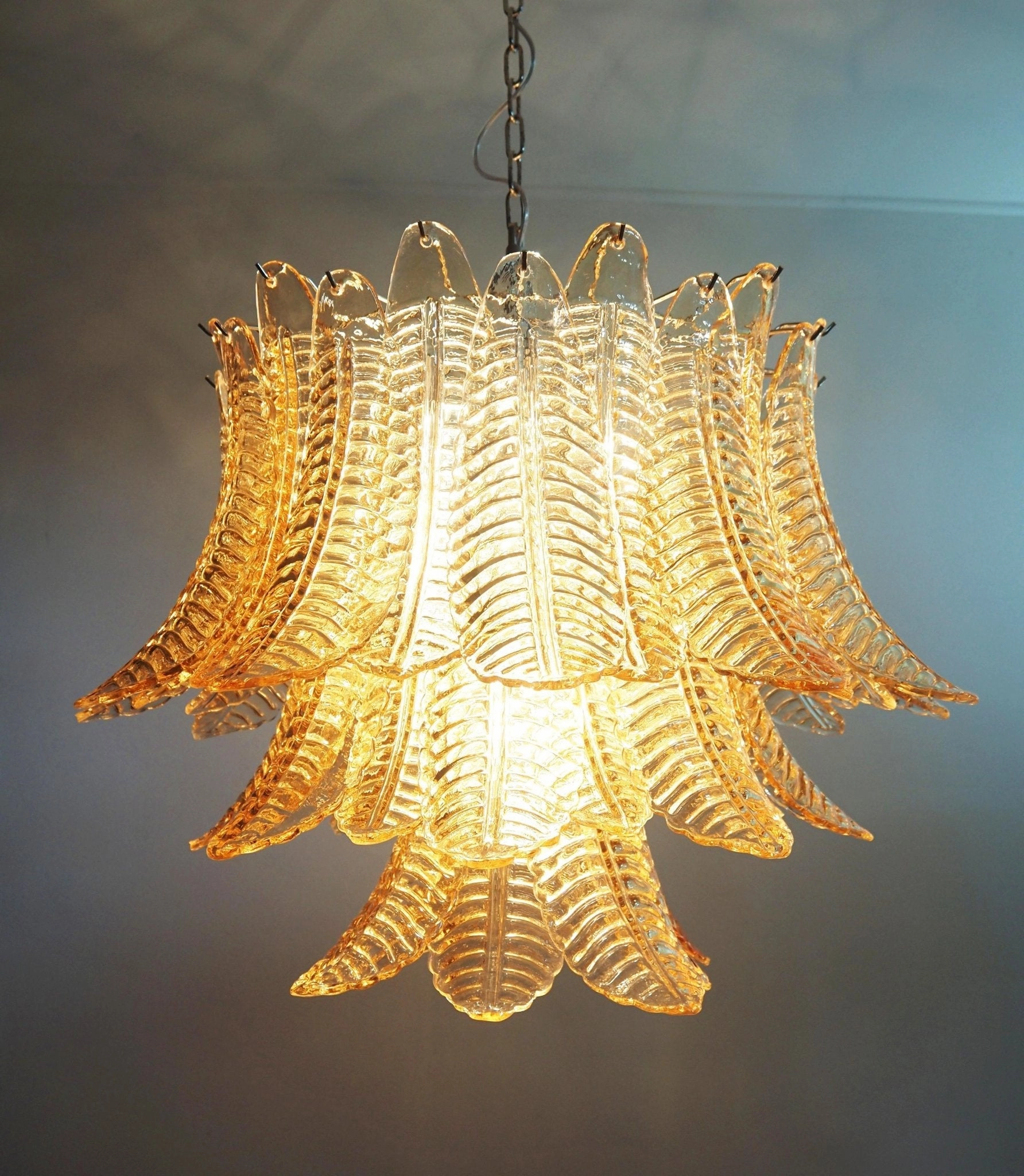 Murano Amber Glass Leaf Chandelier