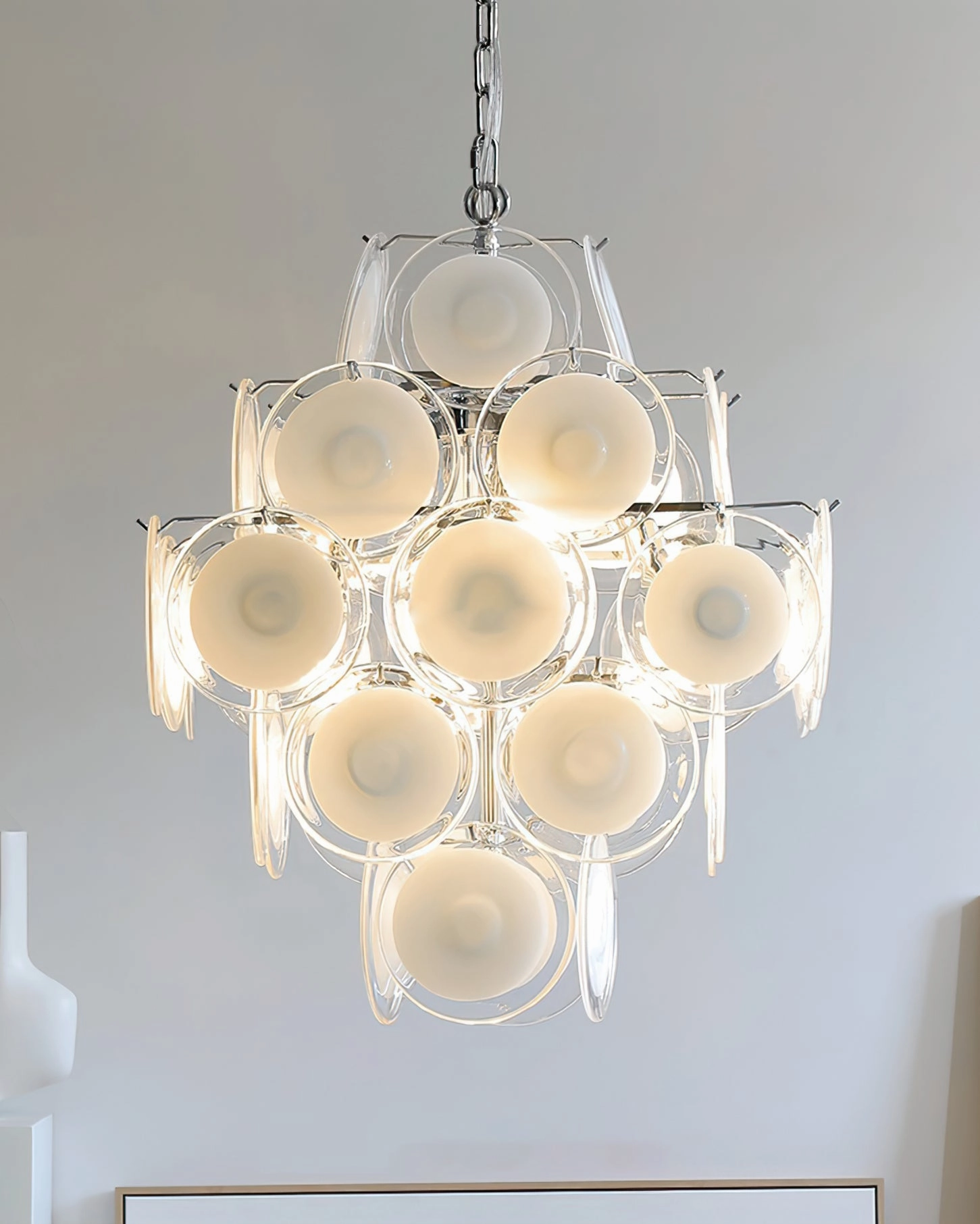 Murano Disc White Glass Chandelier