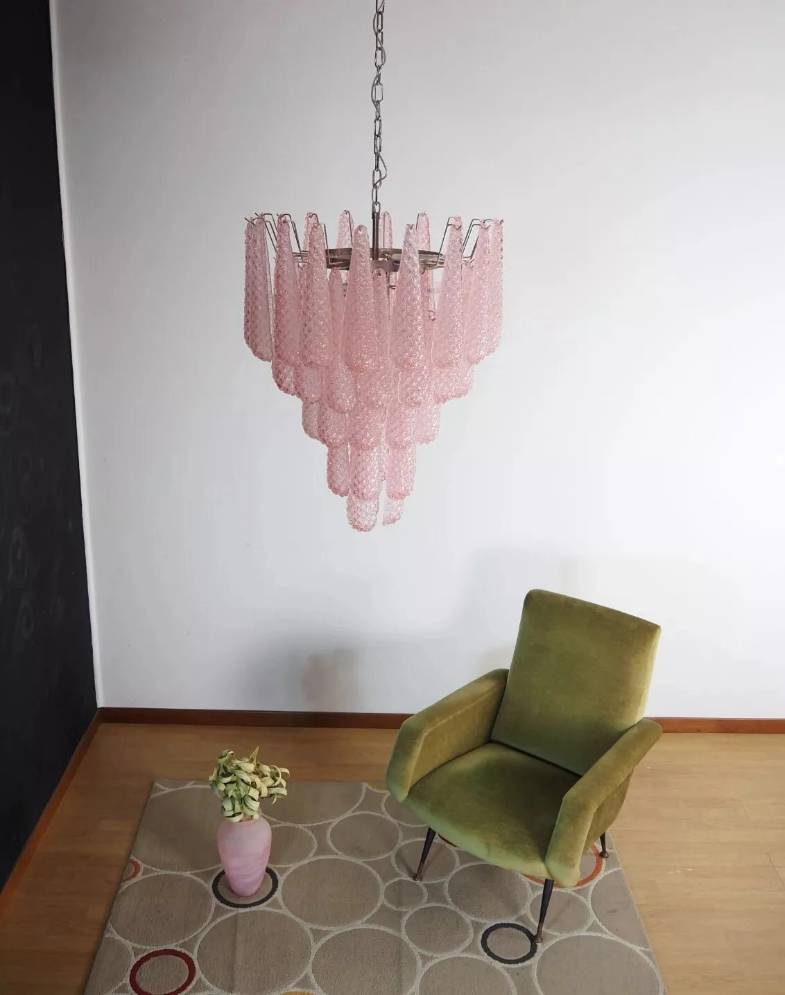 Murano Pink Glass Dewdrop Chandelier