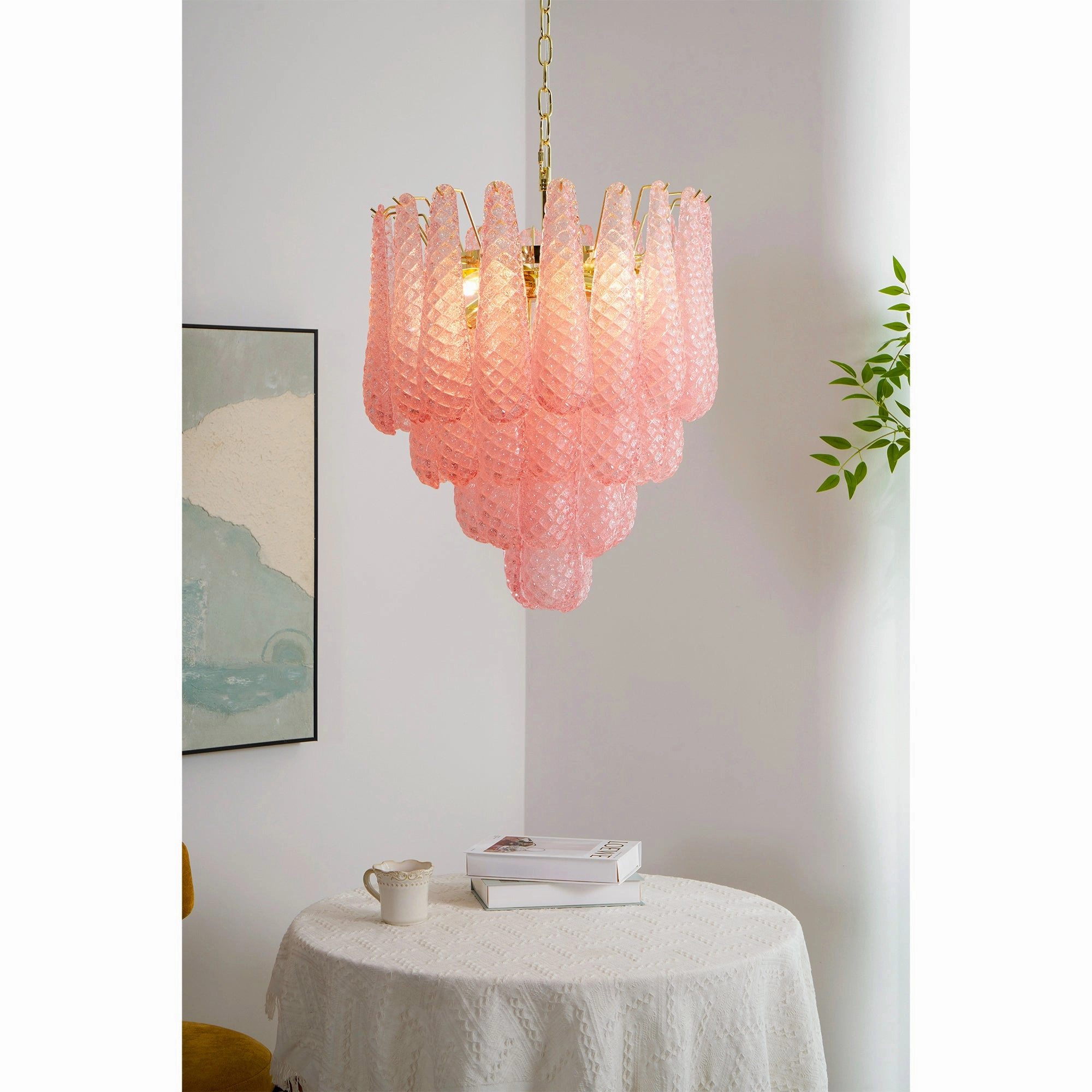 Murano Pink Glass Droplet Chandelier