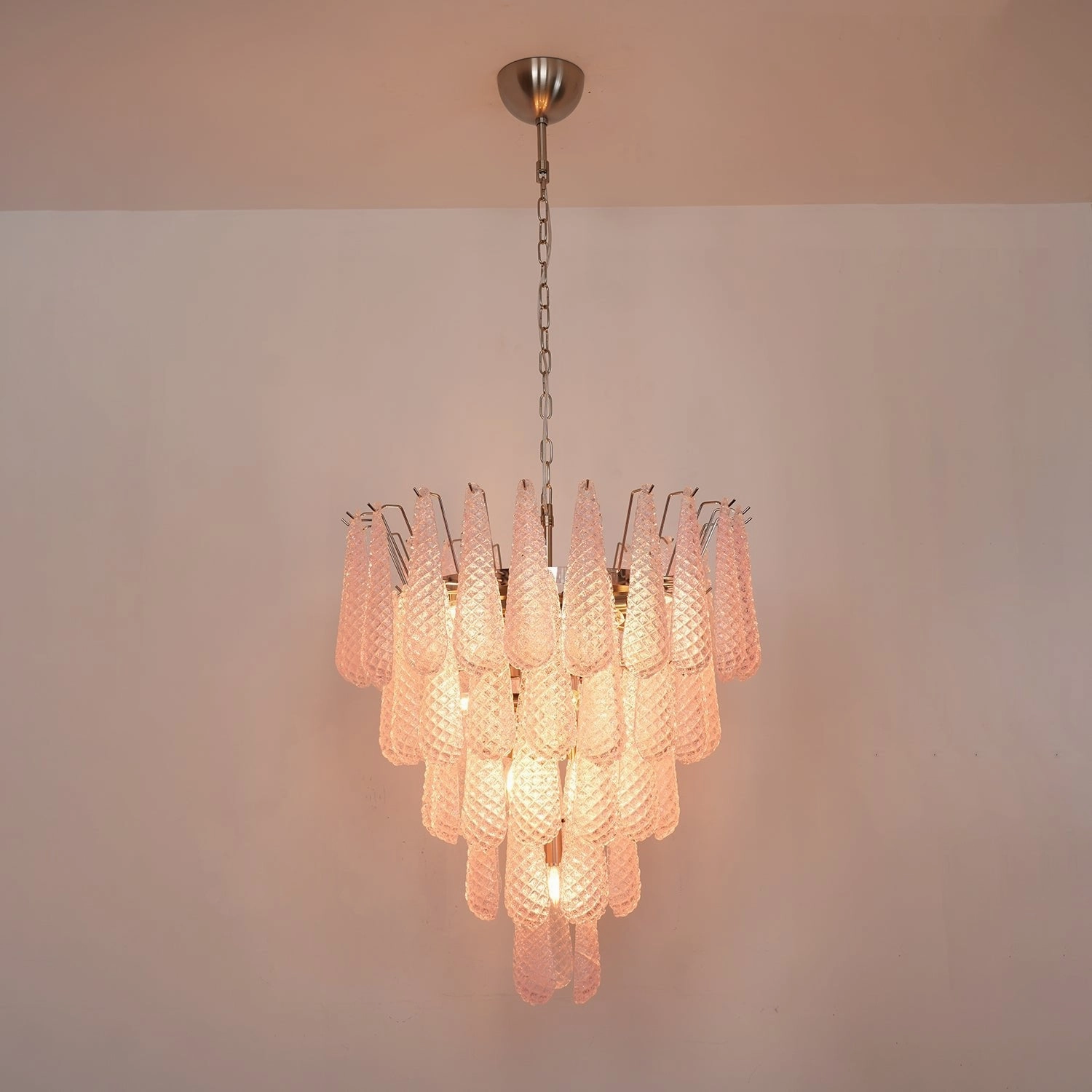 Murano Pink Glass Droplet Chandelier
