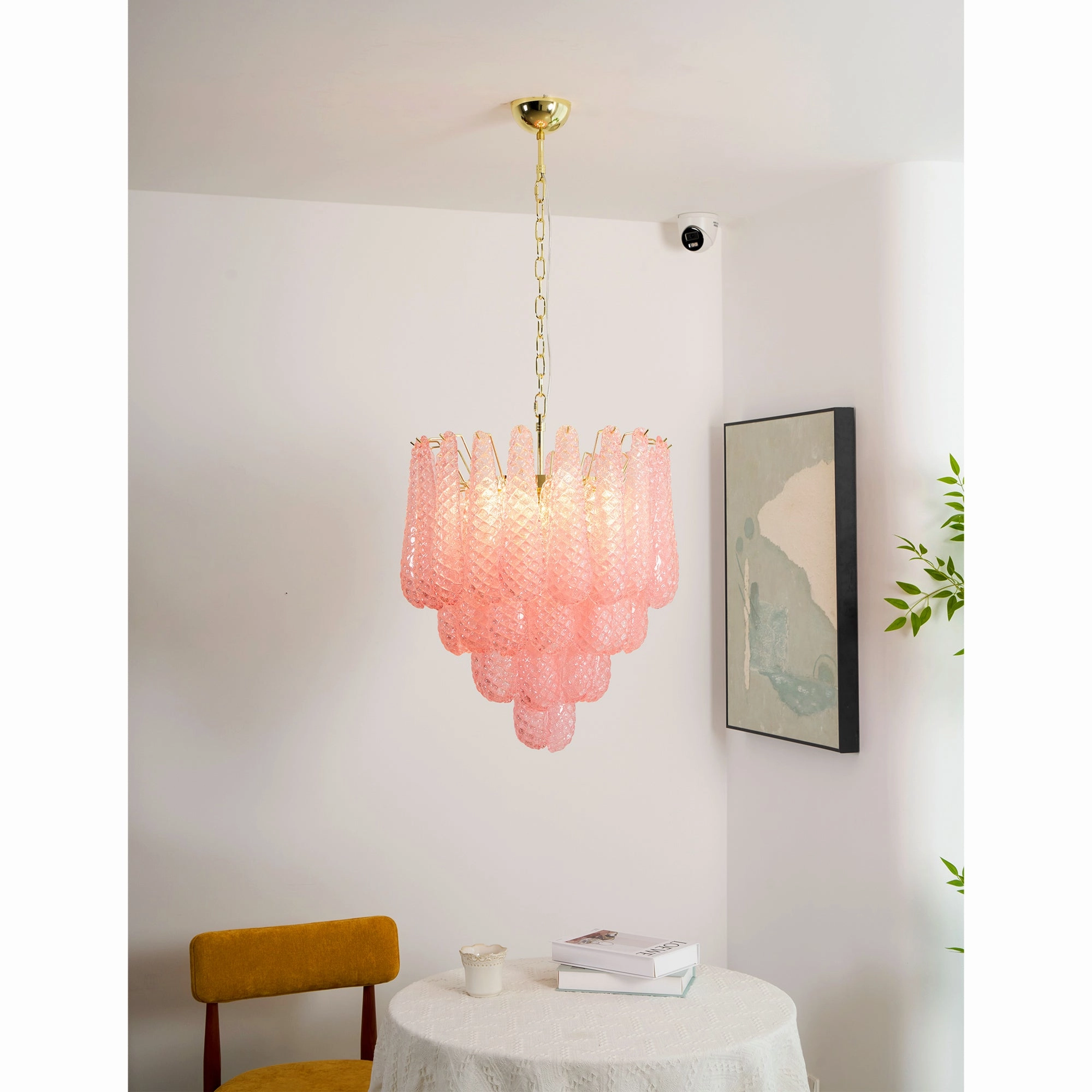 Murano Pink Glass Droplet Chandelier