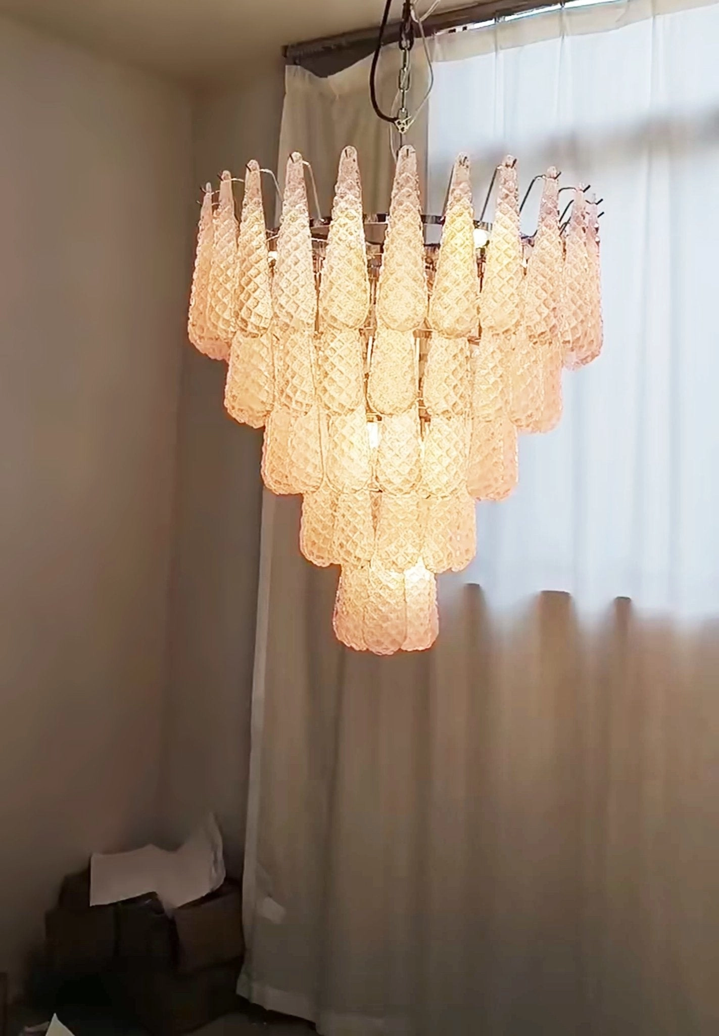 Murano Pink Glass Droplet Chandelier