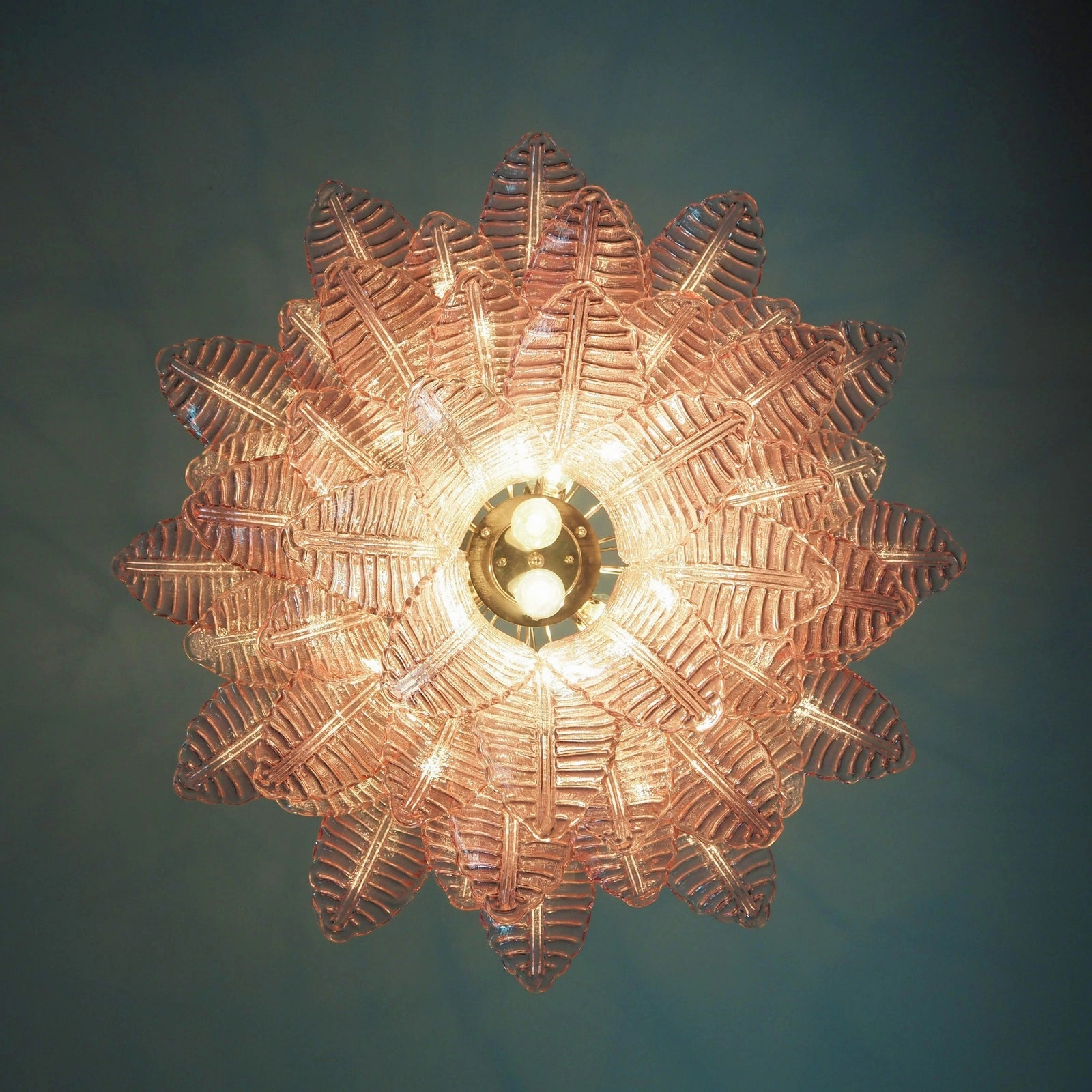 Murano Pink Glass Leaf Chandelier