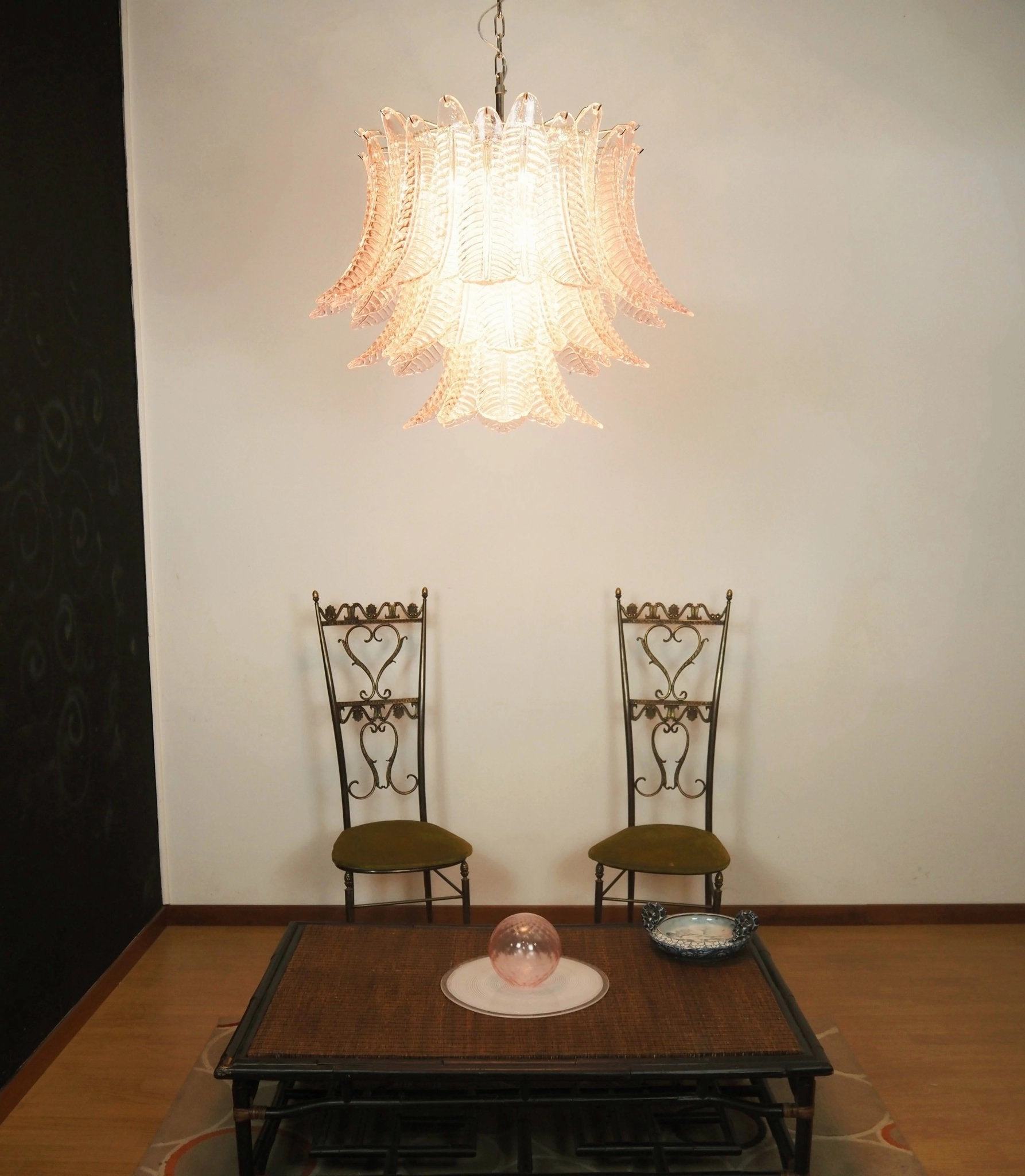 Murano Pink Glass Leaf Chandelier
