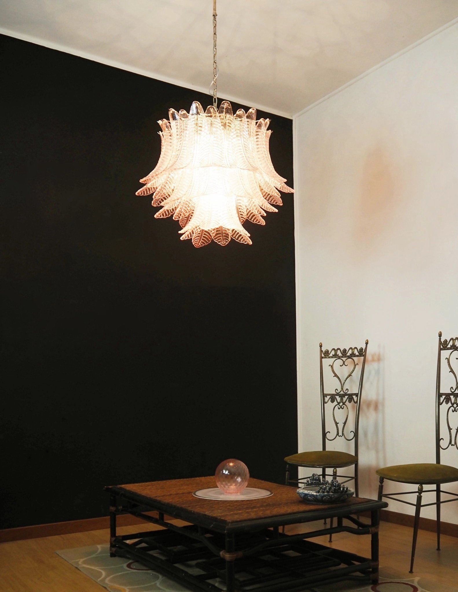 Murano Pink Glass Leaf Chandelier