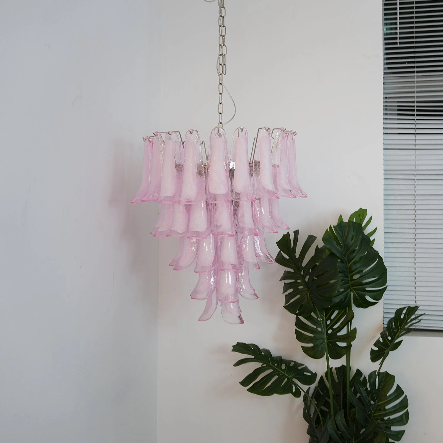 Murano Pink Glass Petals Chandelier