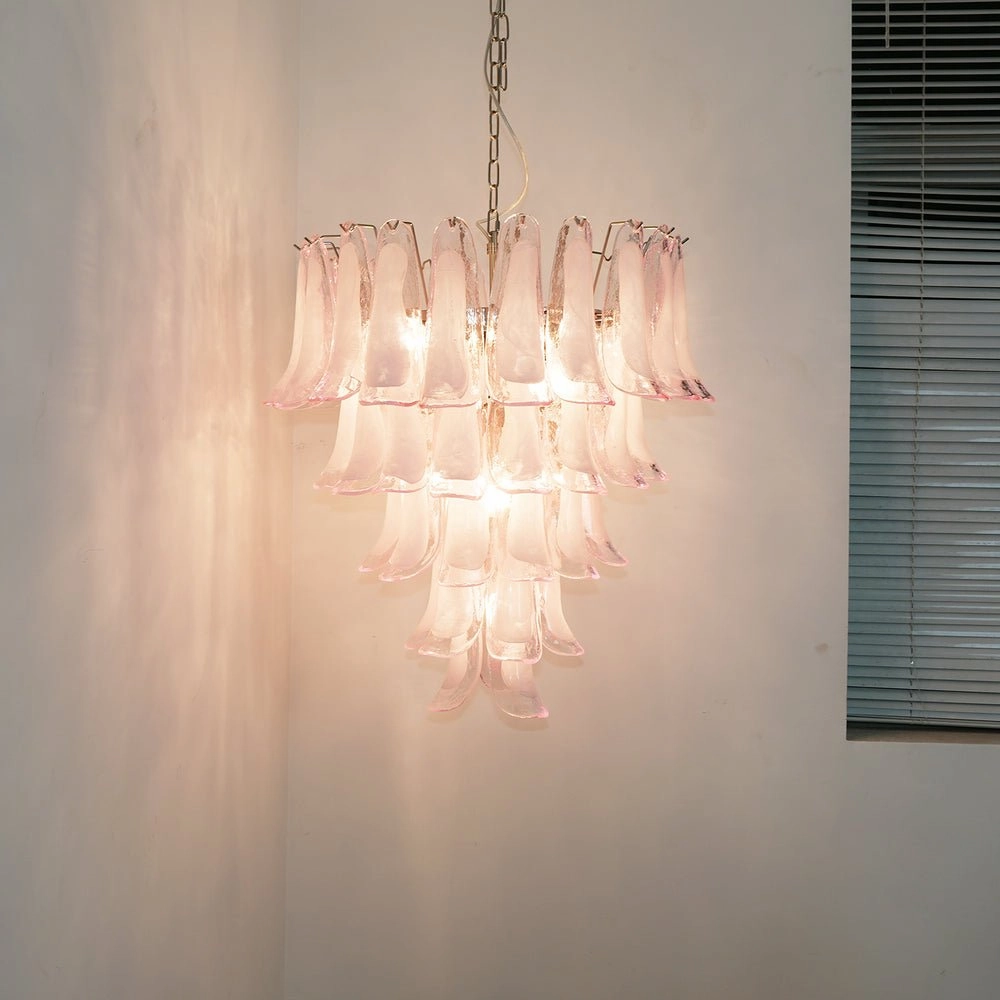 Murano Pink Glass Petals Chandelier