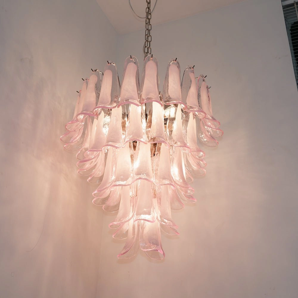 Murano Pink Glass Petals Chandelier