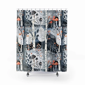 Mushroom Shower Curtain | Navy Blue Orange Forest Lighting,Home Lighting