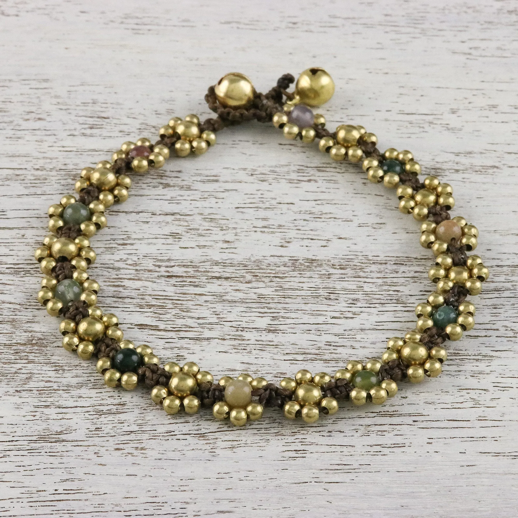 Musical Dream Agate Adjustable Beaded Anklet from Thailand