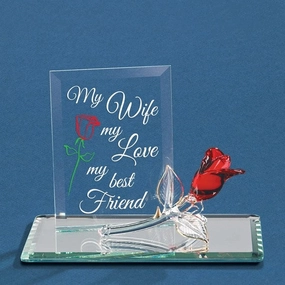 My Wife My Love My Best Friend with Red Rose Glass Figurine Decorative Mirror,Home Decor Mirror