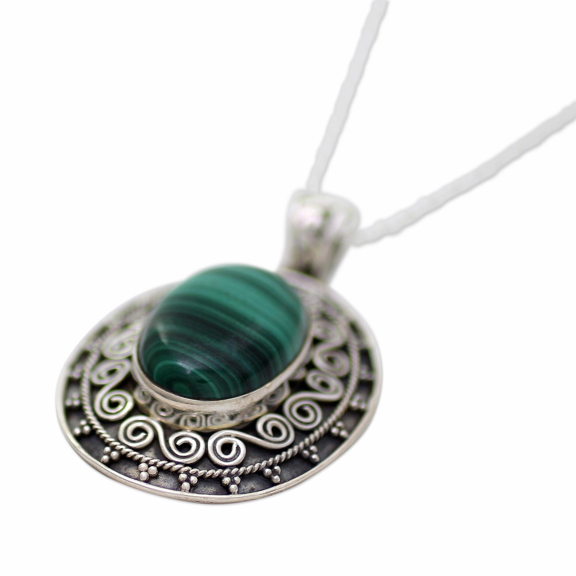 Mystical Beauty Handcrafted Sterling Silver and Malachite Pendant Necklace