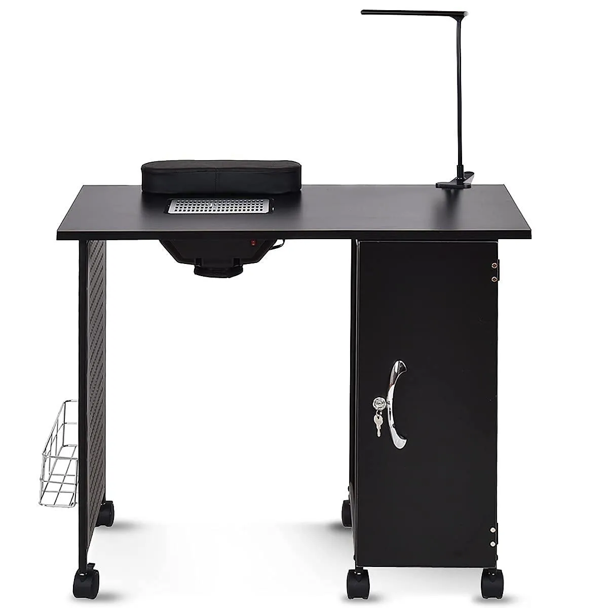 Nail Desk Manicure Table Steel Frame Nail Tables for Technician (Pure Black)