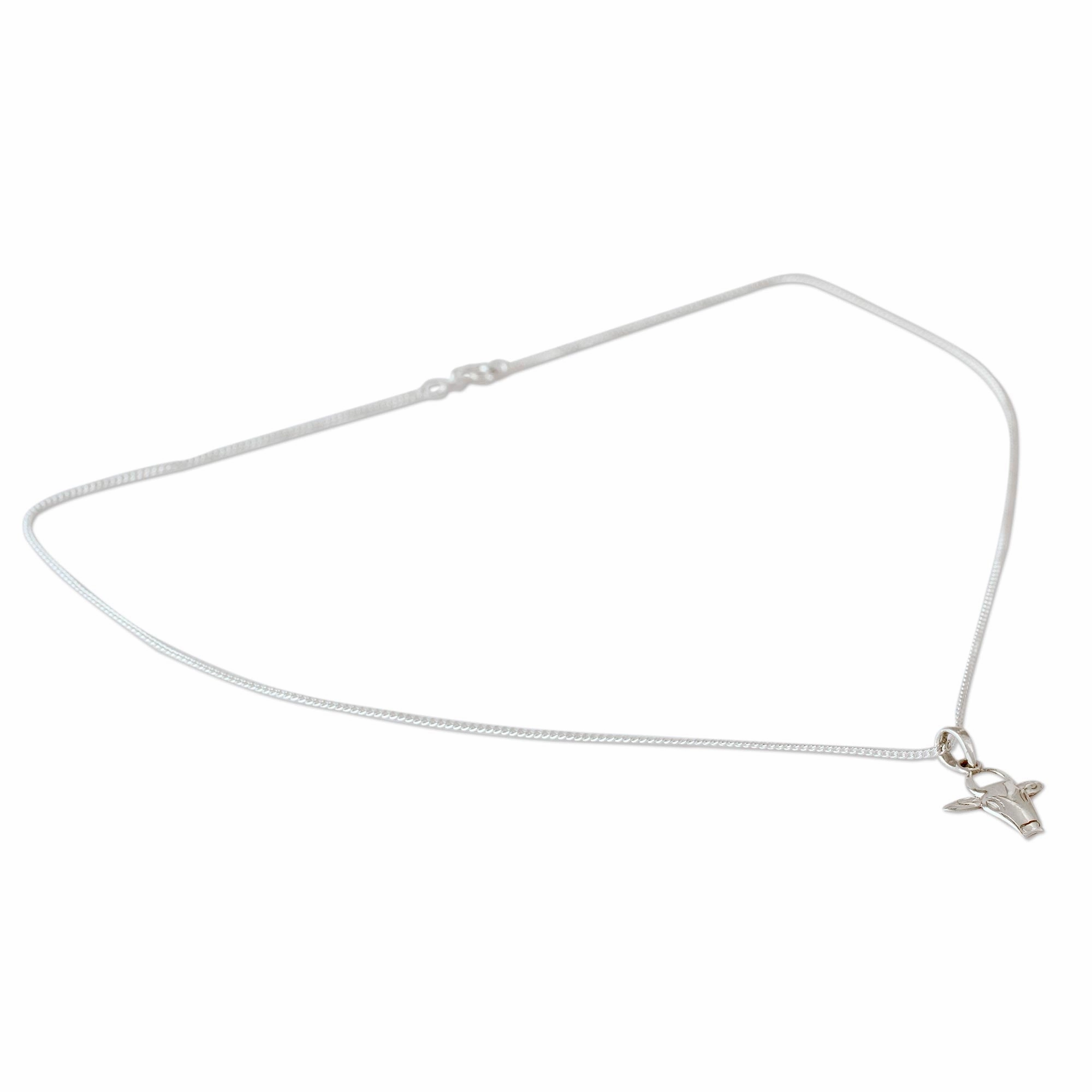 Nandi the Gatekeeper Shiva's Bull in Sterling Silver Necklace Hindu Jewelry