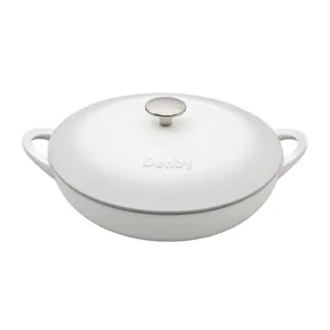 Natural Cast Iron Shallow casserole dish, D30cm, Light Grey curtain fabric, upholstery textile
